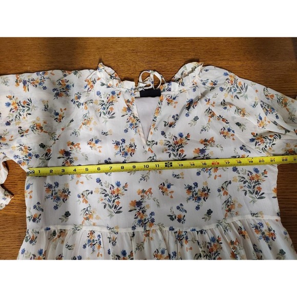 Vici Dress Large Women Long‎ Sleeve Boho Floral Swing Ivory Tiered Ruffle Neck - Picture 11 of 13